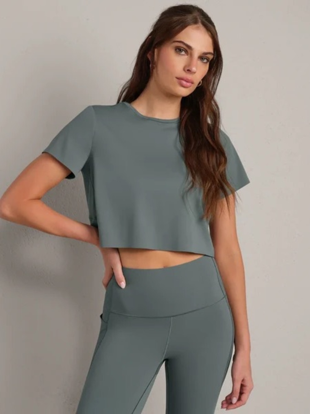 Rhone Serene Cropped Short Sleeve Tshirt Green Smoke